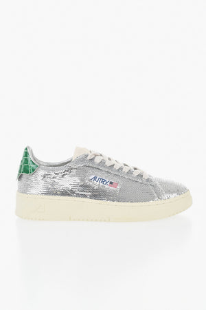 Sneakers Basse DALLAS in Paillettes con Dettaglio in Pelle Effetto Coccodrillo
