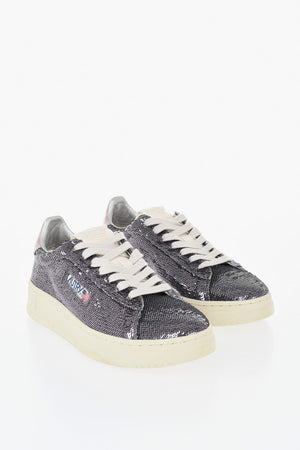 Sneakers Basse DALLAS in Paillettes con Dettaglio in Pelle Effetto Coccodrillo