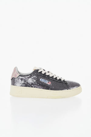 Sneakers Basse DALLAS in Paillettes con Dettaglio in Pelle Effetto Coccodrillo