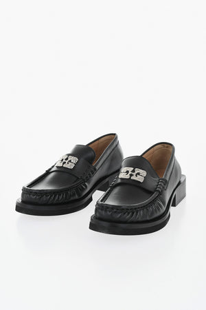 Leather Loafers With Silver Detail And 3.5cm Block Heel