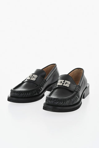 Leather Loafers With Silver Detail And 3.5cm Block Heel