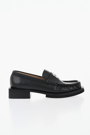 Leather Loafers With Silver Detail And 3.5cm Block Heel
