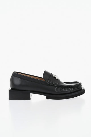 Leather Loafers With Silver Detail And 3.5cm Block Heel