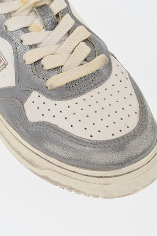 Two-Tone Leather Low-Top Sneakers SUPER VINTAGE with Metallic Details