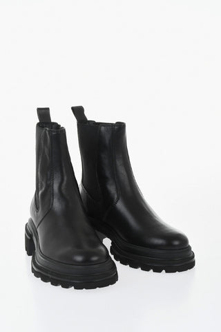 Solid-Color Leather Chelsea Ankle Boots with Lug Sole