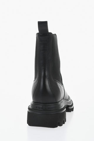 Solid-Color Leather Chelsea Ankle Boots with Lug Sole