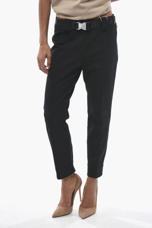 Solid-Color Trousers with Ankle Zip and Industrial Belt