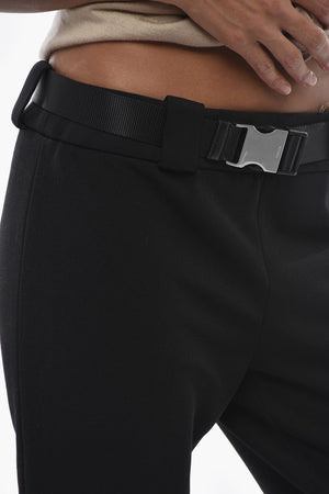 Solid-Color Trousers with Ankle Zip and Industrial Belt