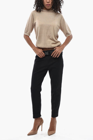 Solid-Color Trousers with Ankle Zip and Industrial Belt