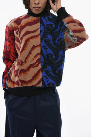 Virgin Wool Crewneck Sweater with Patchwork Effect