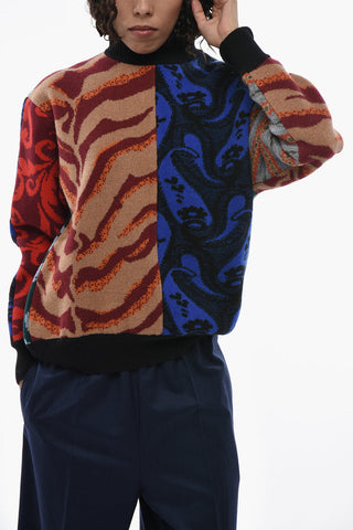 Virgin Wool Crewneck Sweater with Patchwork Effect