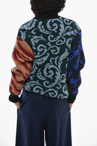 Virgin Wool Crewneck Sweater with Patchwork Effect
