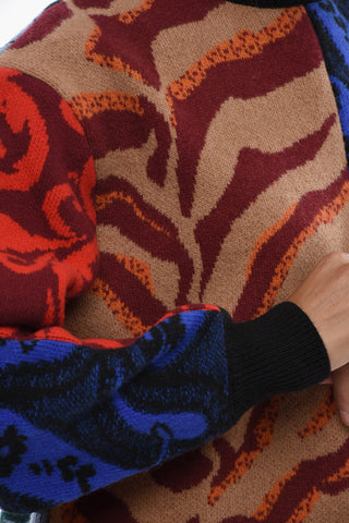 Virgin Wool Crewneck Sweater with Patchwork Effect