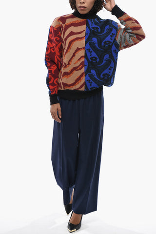 Virgin Wool Crewneck Sweater with Patchwork Effect