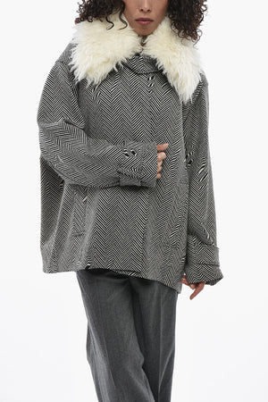 Herringbone Coat with Removable Faux-Fur Collar