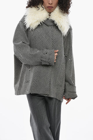 Herringbone Coat with Removable Faux-Fur Collar