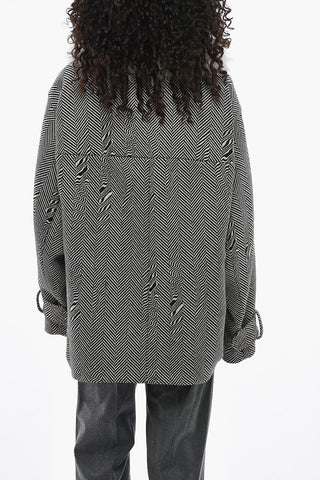 Herringbone Coat with Removable Faux-Fur Collar