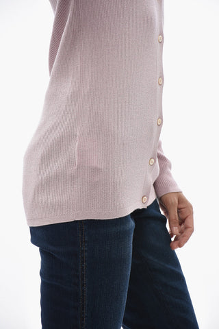 Cardigan a Costine con Scollo a V e Finitura in Lurex