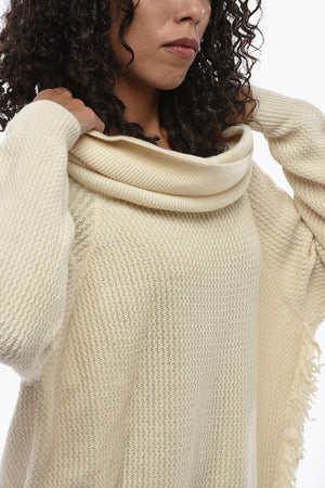 Virgin Wool Turtleneck Sweater With Fringes
