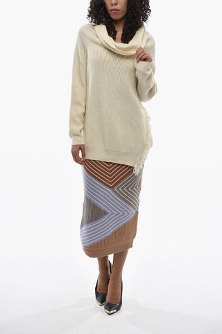 Virgin Wool Turtleneck Sweater With Fringes