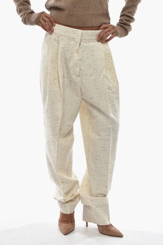 High-Waist Single-Pleat Cotton-Blend Trousers