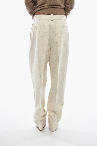 High-Waist Single-Pleat Cotton-Blend Trousers