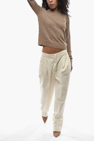 High-Waist Single-Pleat Cotton-Blend Trousers