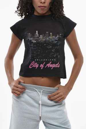 Cropped-Fit Crewneck T-Shirt CITY OF ANGELS, Printed
