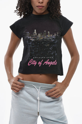 크롭핏 라운드넥 티셔츠 CITY OF ANGELS 프린트
