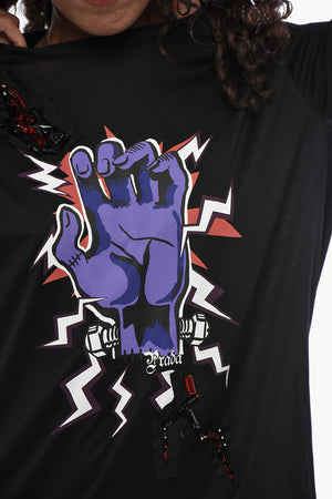 UNIVERSAL STUDIOS X PRADA Crewneck T-Shirt FRANKENSTEIN Printed with Jewel Details