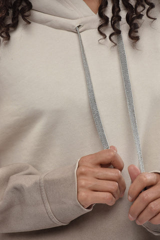 Brushed Cotton Hoodie with Sparkling-Effect Drawstrings