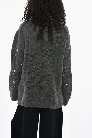 Alpaca Blend Crewneck Sweater Embellished with Pearls