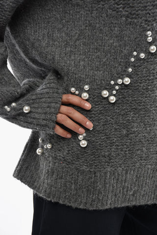 Alpaca Blend Crewneck Sweater Embellished with Pearls