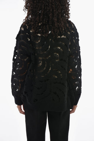 Openwork Wool-Blend Sweater with Ribbed Edges