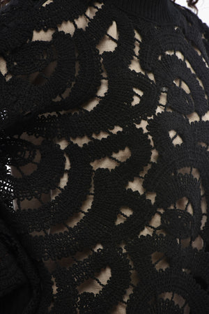 Openwork Wool-Blend Sweater with Ribbed Edges