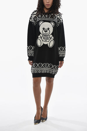COUTURE! Long-Sleeve Knit Dress with Teddy Bear Embroidery