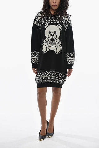 COUTURE! Long-Sleeve Knit Dress with Teddy Bear Embroidery