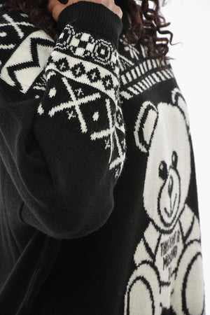 COUTURE! Long-Sleeve Knit Dress with Teddy Bear Embroidery
