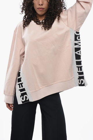 Lightweight Cotton Crewneck Sweatshirt with Side Slits and Logo Inserts
