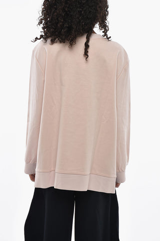 Lightweight Cotton Crewneck Sweatshirt with Side Slits and Logo Inserts
