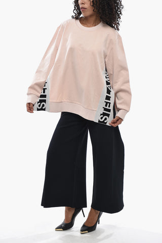 Lightweight Cotton Crewneck Sweatshirt with Side Slits and Logo Inserts