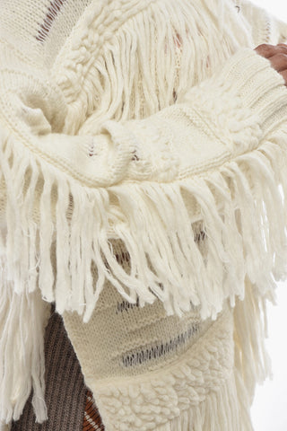 Alpaca-Blend Crewneck Sweater With Fringes