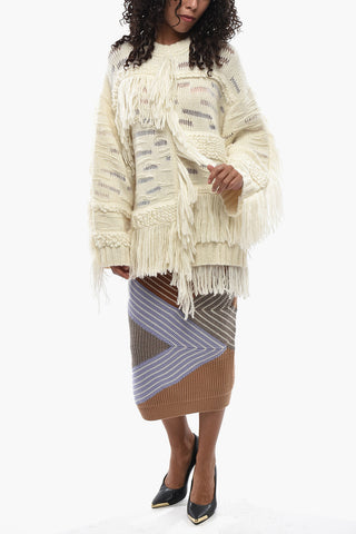 Alpaca-Blend Crewneck Sweater With Fringes