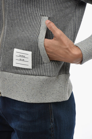 Ribbed Cotton and Silk Sweater with Zip Closure