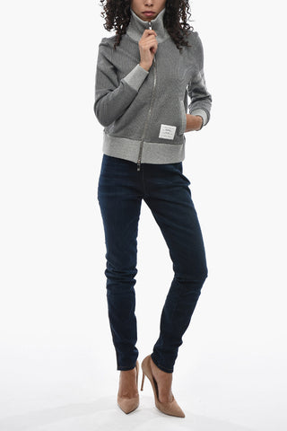Ribbed Cotton and Silk Sweater with Zip Closure