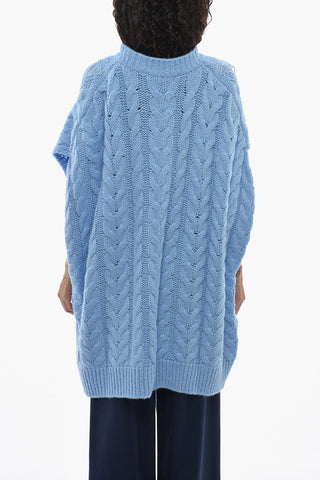 Cable-Knit Crewneck Cape With Vintage Effect