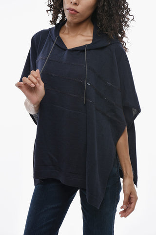Virgin Wool Cape with Hood and Sequin Details