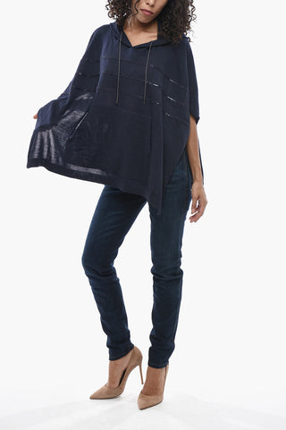 Virgin Wool Cape with Hood and Sequin Details