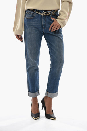 Stretch Denim Boyfriend Jeans With 16cm Logoed Industrial Waistband