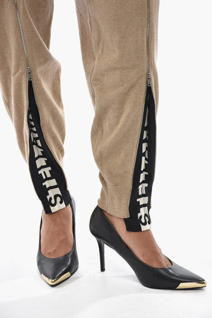 Knit Trousers with Front Zip and Logo Inserts
